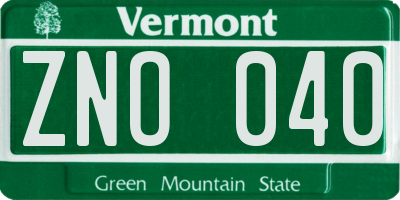 VT license plate ZNO040