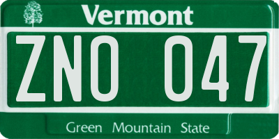 VT license plate ZNO047