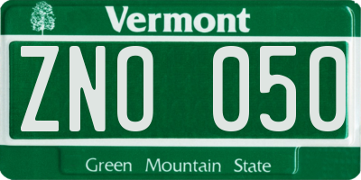 VT license plate ZNO050