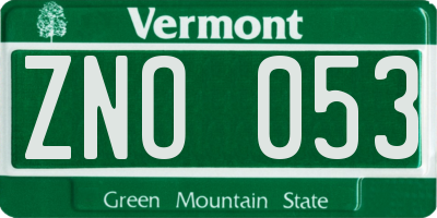 VT license plate ZNO053