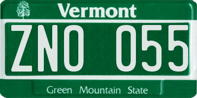 VT license plate ZNO055