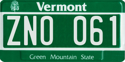 VT license plate ZNO061