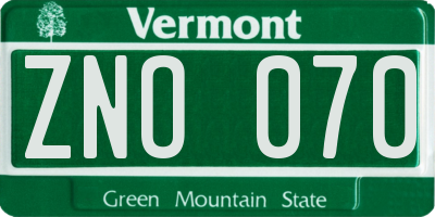 VT license plate ZNO070