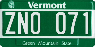 VT license plate ZNO071