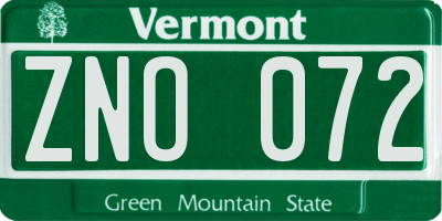 VT license plate ZNO072