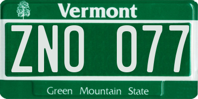 VT license plate ZNO077