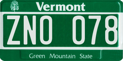 VT license plate ZNO078