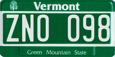 VT license plate ZNO098