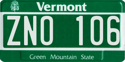 VT license plate ZNO106