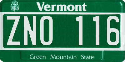 VT license plate ZNO116