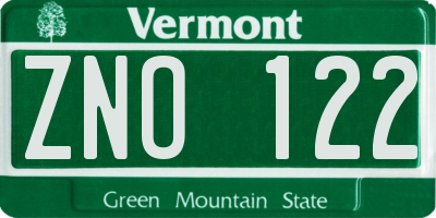 VT license plate ZNO122