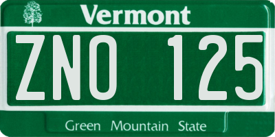 VT license plate ZNO125