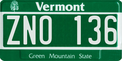 VT license plate ZNO136