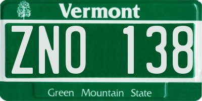 VT license plate ZNO138
