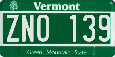VT license plate ZNO139