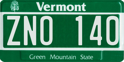 VT license plate ZNO140