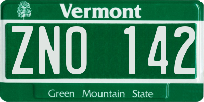 VT license plate ZNO142