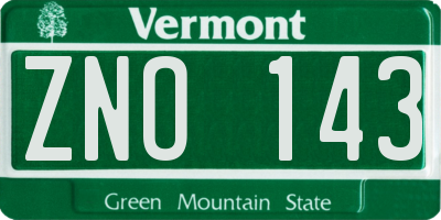 VT license plate ZNO143