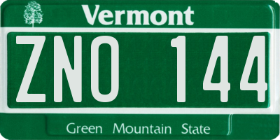 VT license plate ZNO144