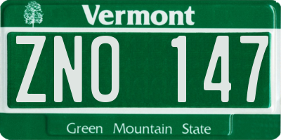 VT license plate ZNO147