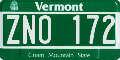 VT license plate ZNO172