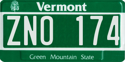 VT license plate ZNO174