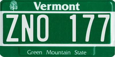 VT license plate ZNO177