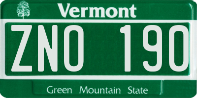 VT license plate ZNO190