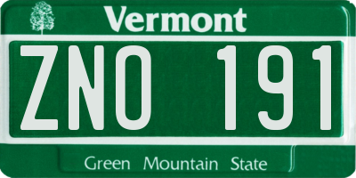VT license plate ZNO191