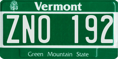 VT license plate ZNO192