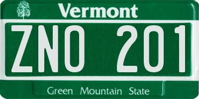 VT license plate ZNO201