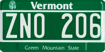 VT license plate ZNO206
