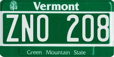 VT license plate ZNO208