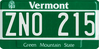 VT license plate ZNO215