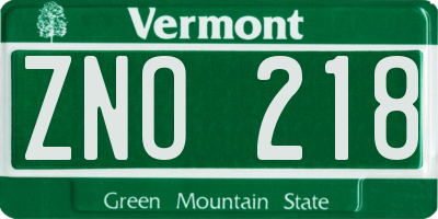 VT license plate ZNO218