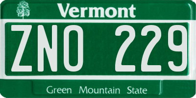 VT license plate ZNO229