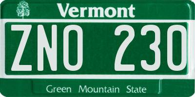 VT license plate ZNO230