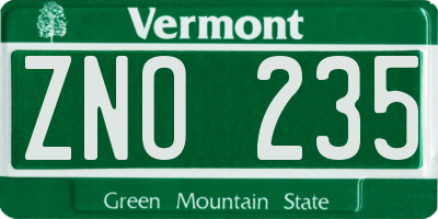 VT license plate ZNO235