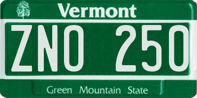 VT license plate ZNO250