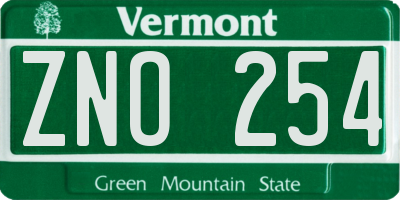 VT license plate ZNO254
