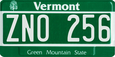 VT license plate ZNO256