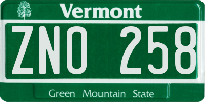 VT license plate ZNO258