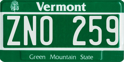 VT license plate ZNO259