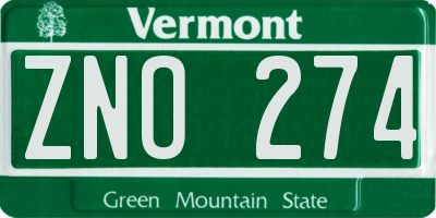VT license plate ZNO274