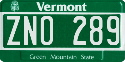 VT license plate ZNO289