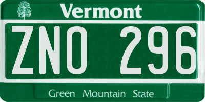 VT license plate ZNO296