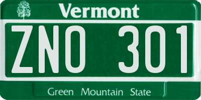 VT license plate ZNO301