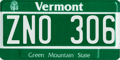 VT license plate ZNO306