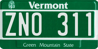 VT license plate ZNO311