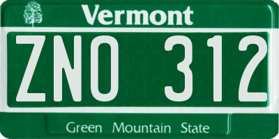 VT license plate ZNO312